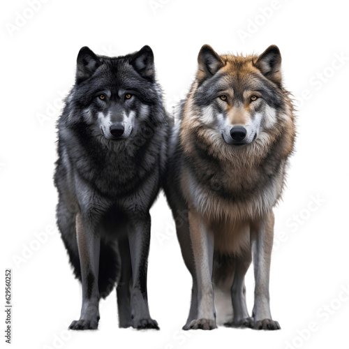 Two wolves couple isolated on white 