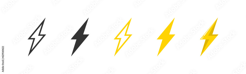 Set lightning bolt. Thunderbolt flat style icon set. Flash energy, isolated vector illustration for web and app design Set lightning bolt. Thunderbolt flat style icon set. Flash energy, isolated vector illustration for web and app design