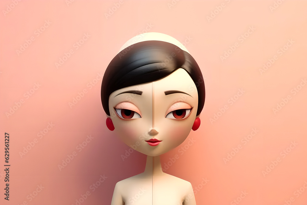 Minimal virtual attractive avatar of a young Asian woman on a simple pastel background Minimal virtual attractive avatar of a young Asian woman on a simple pastel background