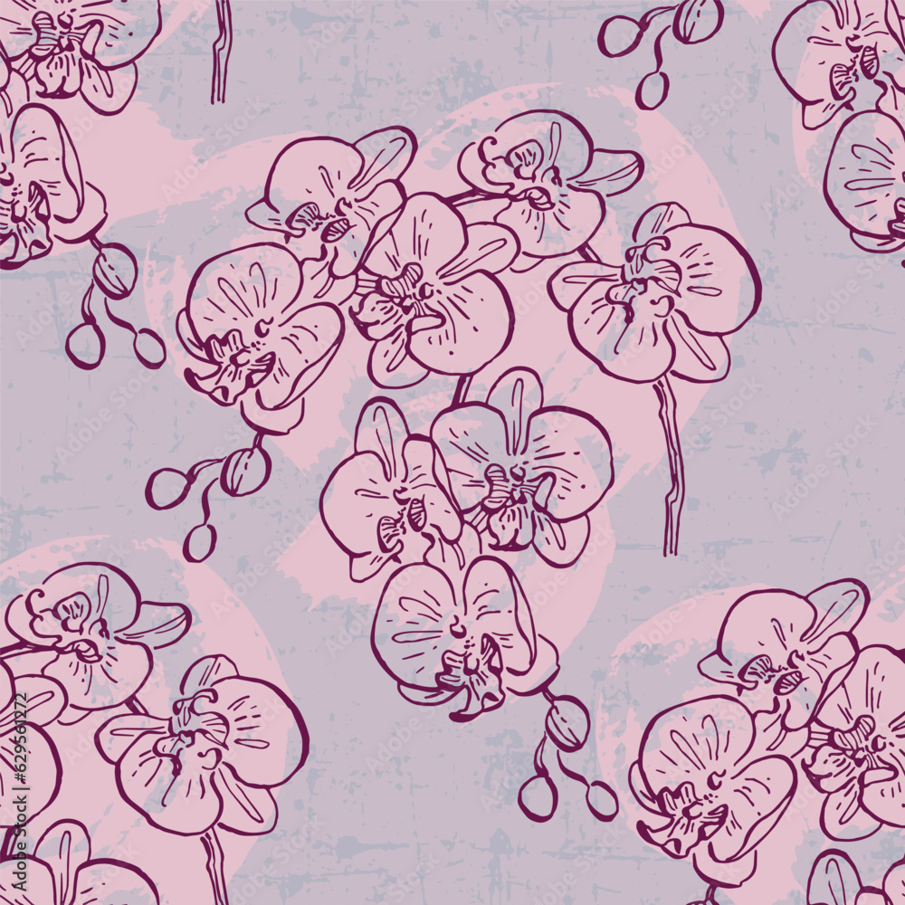 Vintage luxury seamless floral background with camelia and orchid flowers. Romantic pattern template for wall decor, wallpaper, wedding invitations, ceremonies, cards.