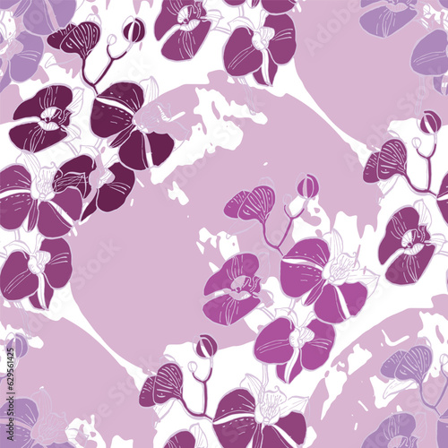 Vintage luxury seamless floral background with camelia and orchid flowers. Romantic pattern template for wall decor, wallpaper, wedding invitations, ceremonies, cards.