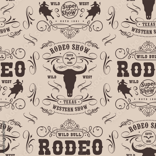 Bull rodeo monochrome pattern seamless
