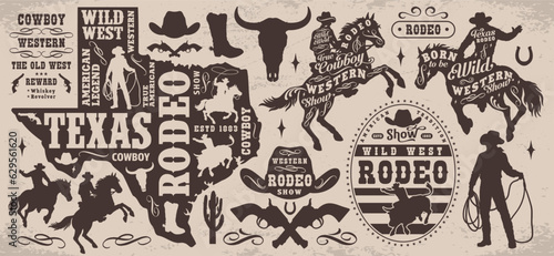 Western rodeo monochrome set logotypes