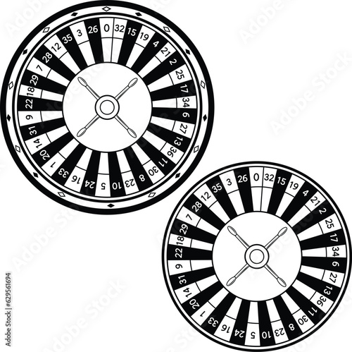 Monogram roulette wheel illustration. Roulette wheel black and white