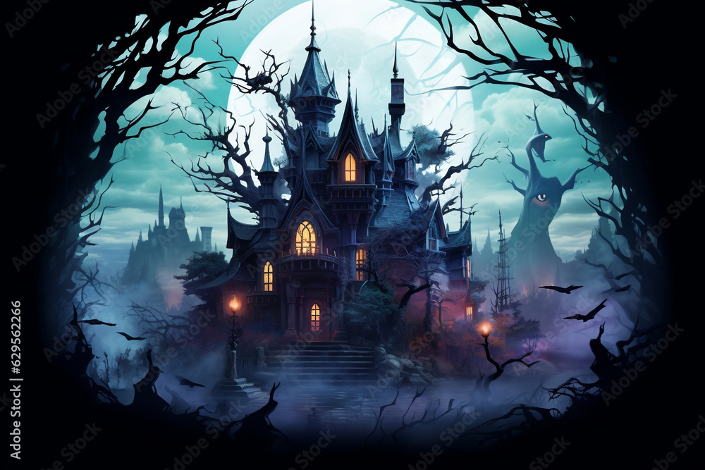 Mysterious Haunted Mansion in Isolation on a Transparent Background