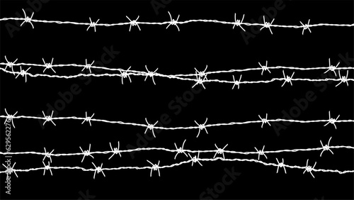 Stampa su tela Barbed wire background. Vector illustration isolated on black.