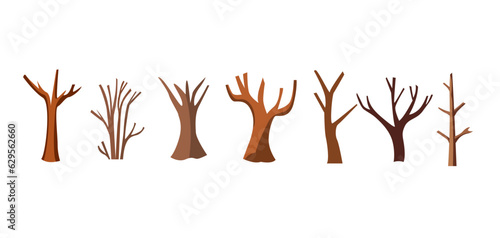 Dry tree image collection. Old tree branch in cartoon style. Set of tree silhouette isolated vector illustration design elements