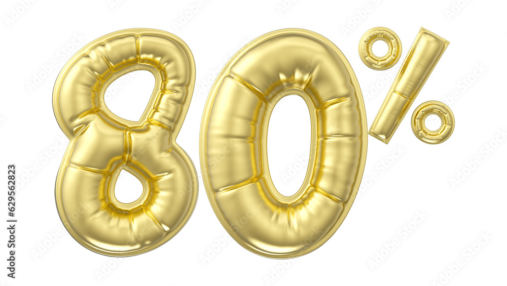 80 percent discount. Gold glossy balloon in the shape of a number. 3D rendering 80 percent discount. Gold glossy balloon in the shape of a number. 3D rendering