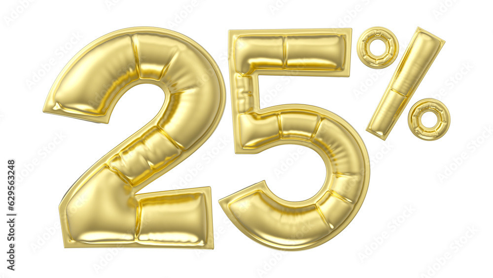 25 percent discount. Gold glossy balloon in the shape of a number. 3D rendering 25 percent discount. Gold glossy balloon in the shape of a number. 3D rendering
