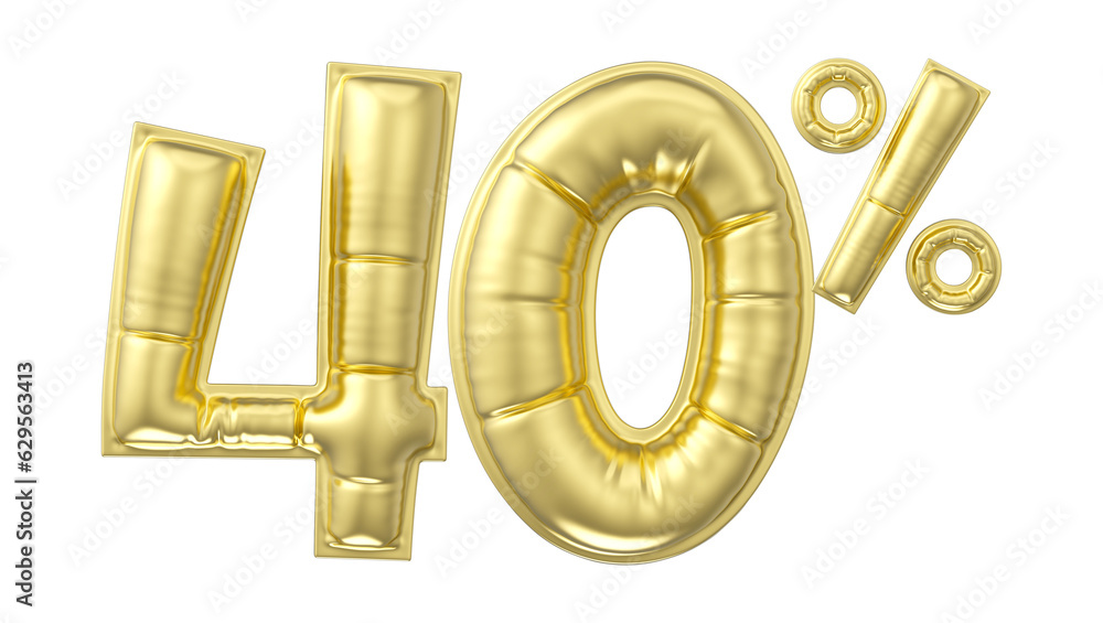40 percent discount. Gold glossy balloon in the shape of a number. 3D rendering 40 percent discount. Gold glossy balloon in the shape of a number. 3D rendering