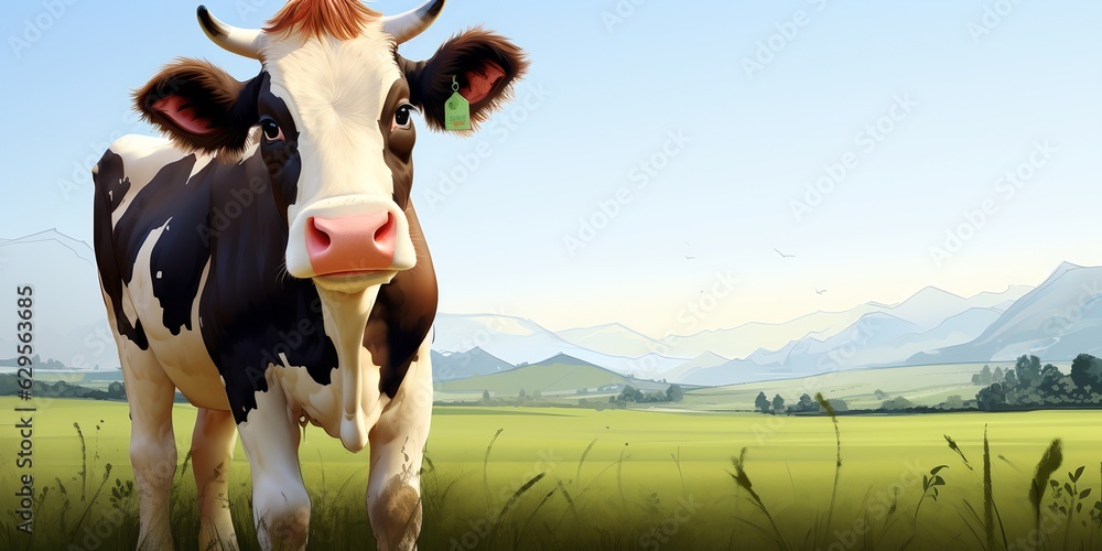 A cow in a meadow, generative ai