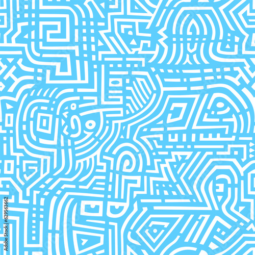 Abstract blue and white maze seamless pattern. Ornamental labyrinth tile background. Vector tile