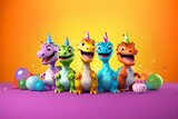 A Group of dinosaurs dino isolated on solid background advertisement, copy text space. Perfect for Birthday Parties for kids, Invites, and More! AI-Generated Image