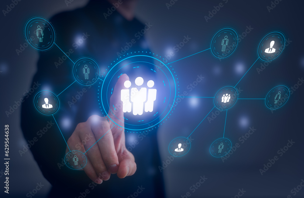 customer service, social media. digital marketing CRM concept Customer Relationship Management, Businessman touch icon with global structure customer network technology, Data exchanges development customer service, social media. digital marketing CRM concept Customer Relationship Management, Businessman touch icon with global structure customer network technology, Data exchanges development