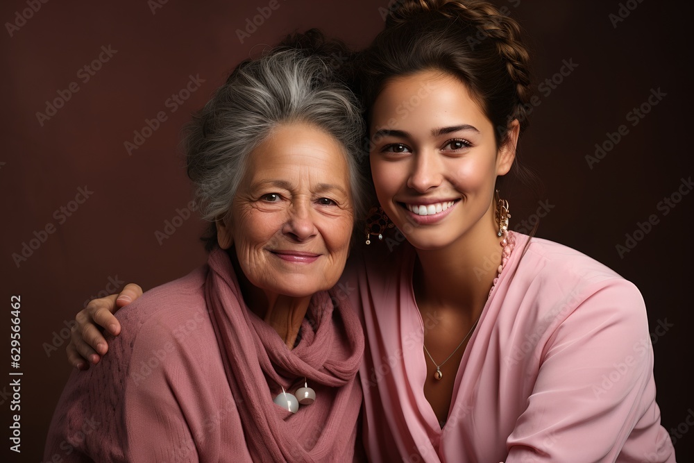 Studio portrait of grandmother and granddaughter, generative AI Studio portrait of grandmother and granddaughter, generative AI