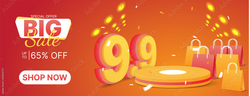 9.9 shopping day banner design with realistic style. sales banner vector design for social media and website 9.9 shopping day banner design with realistic style. sales banner vector design for social media and website