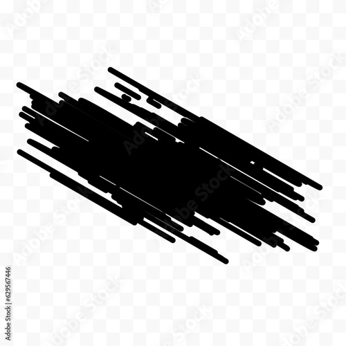 Hand drawn big brush stroke. Stain for backdrops. Monochrome design element. Artistic hand drawn black color on transparent background. Vector stock illustration.