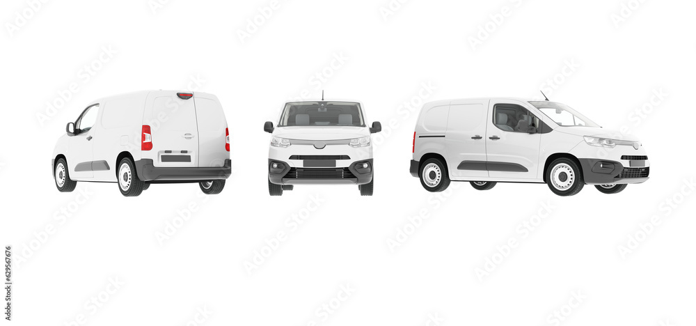 Hiace van Mockup 3D Rendering, Delivery box truck advertising mockup, Cargo Express Van Vehicle, Pickup car on white background mock-up. It is easy ad some creative design or logo to this blank space