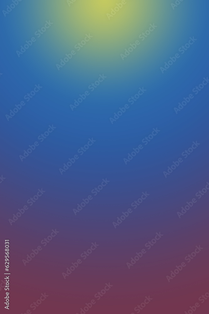 Obraz premium Schöner Farbübergang von gelb nach blau, zu rot - illustrativer Designhintergrund mit strahlender Sonne, blauem Himmel und Hitze am Boden