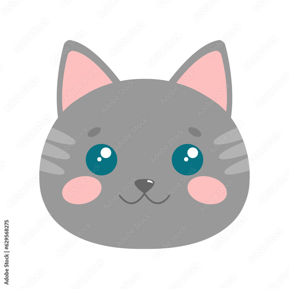 Cute cat face. Illustration on transparent background