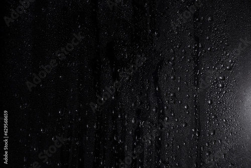 Dark glass with water drops. Overlay template with window and rain.