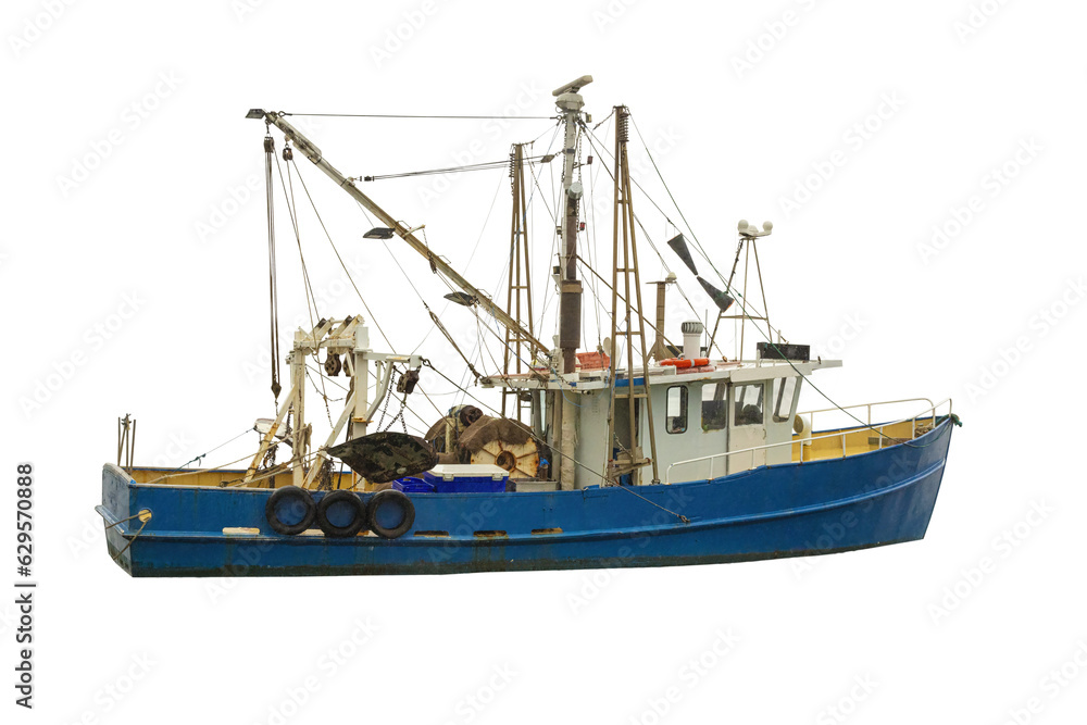 Cutout of an isolated fishing boat with the transparent png	