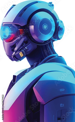 Robotics and AI. Dark blue color, Machine Learning Artificial intelligence,Humanoid head and body