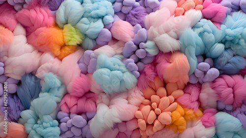 Fluffy puffy colorful soft pilllows and fluff texture photo