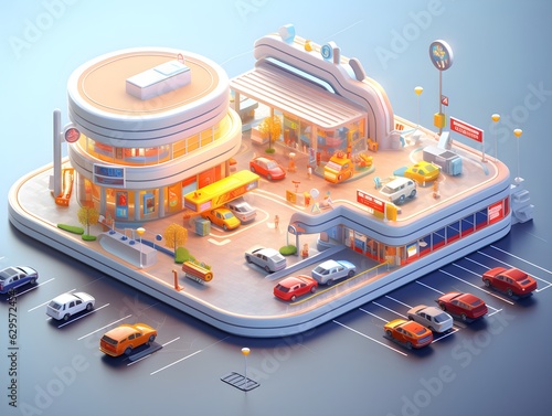 3d city theme with some buildings colorful isometric illustration created with Generative AI technology