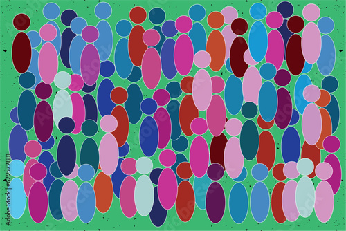  abstract vision of society men and women,  equality standing out from the crowd, leadership, difference concept. personality struggle for equality