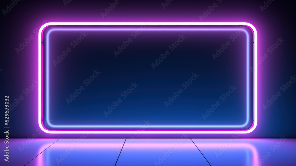 Neon wire rectangle frame on a wall Neon wire rectangle frame on a wall