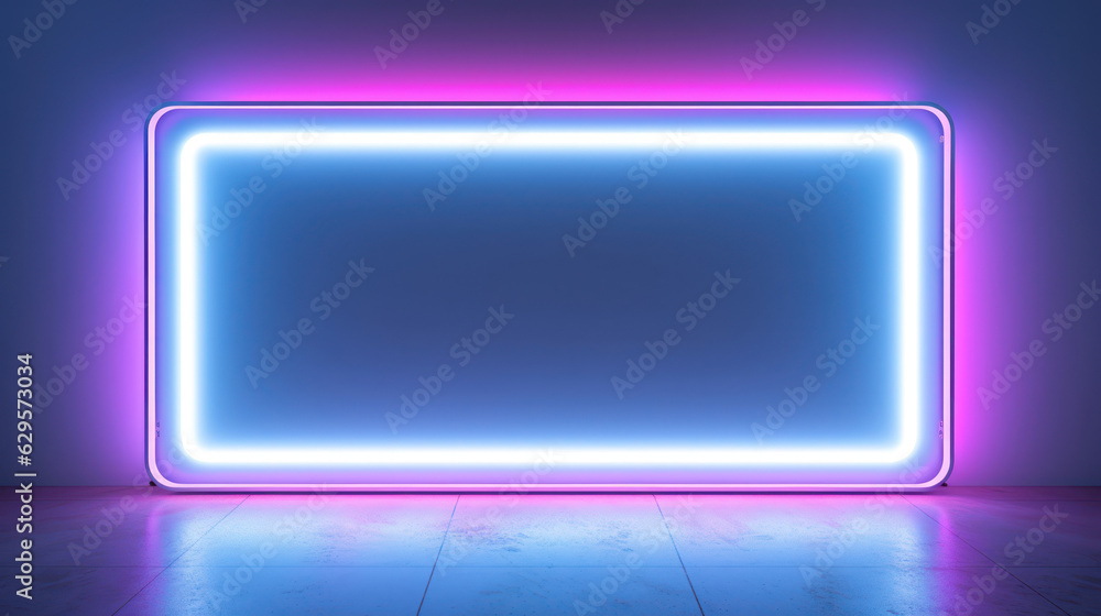 Neon wire rectangle frame on a wall Neon wire rectangle frame on a wall