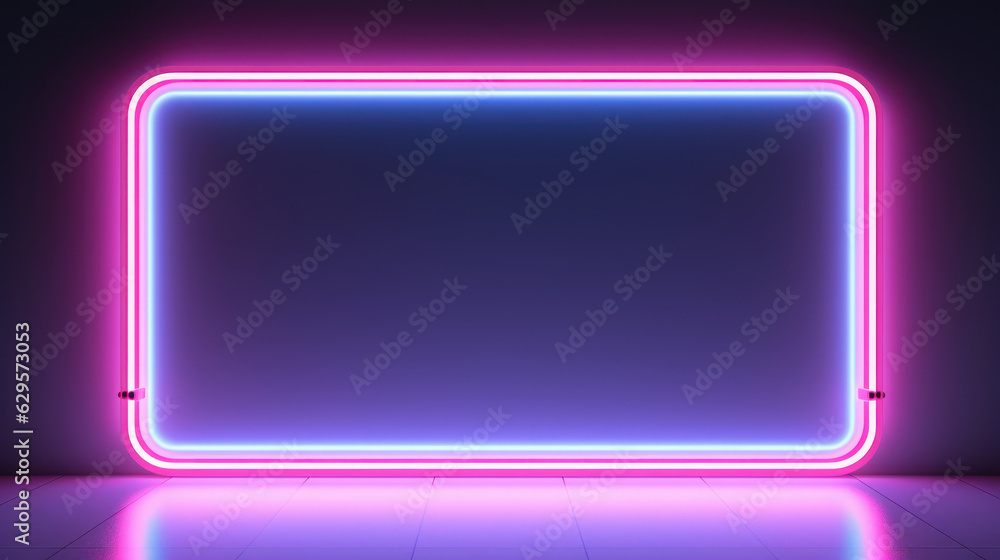 Neon wire rectangle frame on a wall Neon wire rectangle frame on a wall