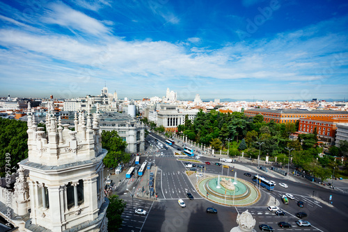 Cityscape of Madrid with Plaza de Cibeles town square photo