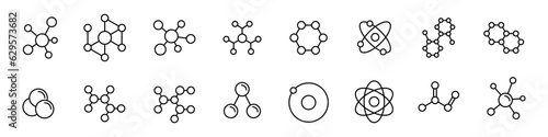 Collection of molecule outline icons. Chemical structure,  atom icon.