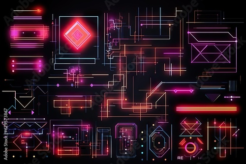 Geometry wireframe shapes and grids. Abstract cyberpink