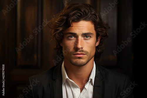 Generative ai studio portrait of handsome gorgeous man on color background