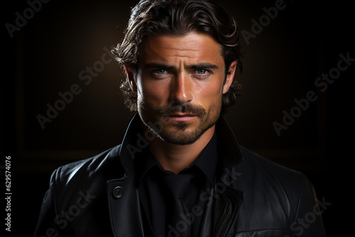 Generative ai studio portrait of handsome gorgeous man on color background