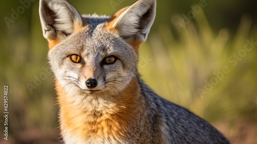 Cute Full Portrait of Gray Fox. Isolated Animal Standing in Chilean Patagonia, Grey Fur in Daytime America. Generative AI