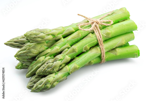 Bunch of fresh green asparagus isolated on white background.