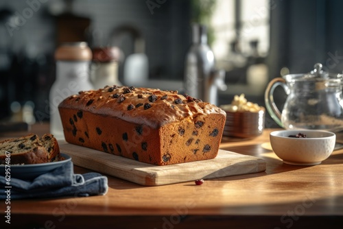 Loaf tea bakery table. Generate AI