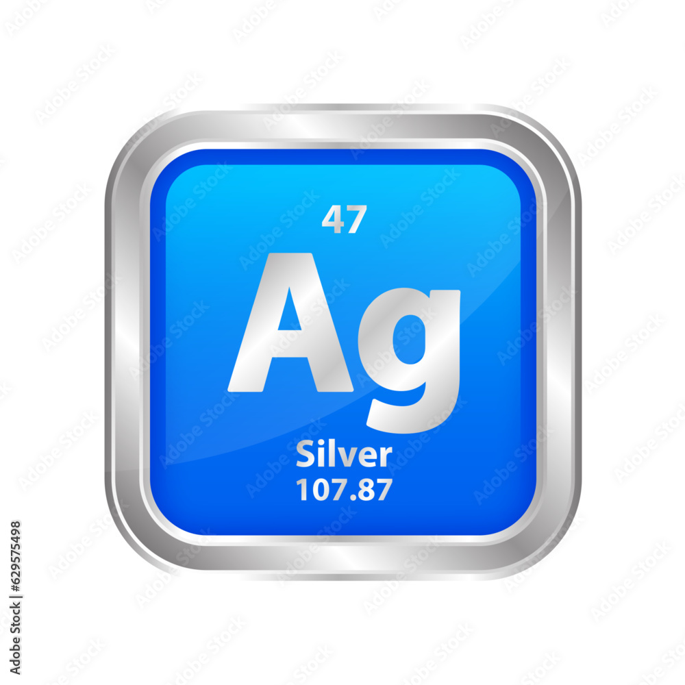 Icon structure Silver (Ag) number chemical element square blue line silver. Periodic table. Sign with atomic number. Study in science for education. 3D vector illustration. Icon structure Silver (Ag) number chemical element square blue line silver. Periodic table. Sign with atomic number. Study in science for education. 3D vector illustration.