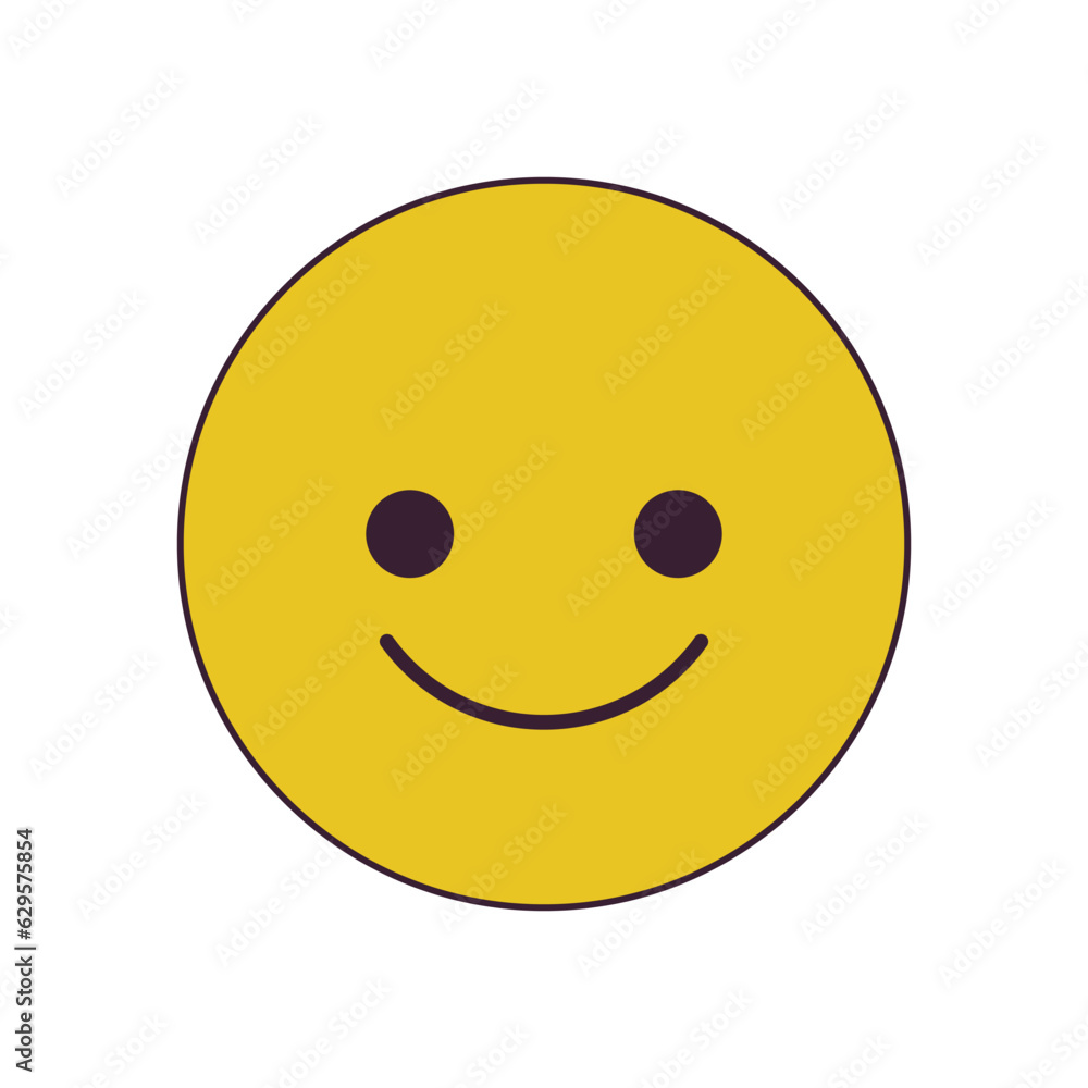 Fototapeta premium Positive smiling emoticon flat line color isolated vector object. Editable clip art image on white background. Simple outline cartoon spot illustration for web design