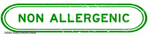 Grunge green non-allergenic word rubber seal stamp on white background
