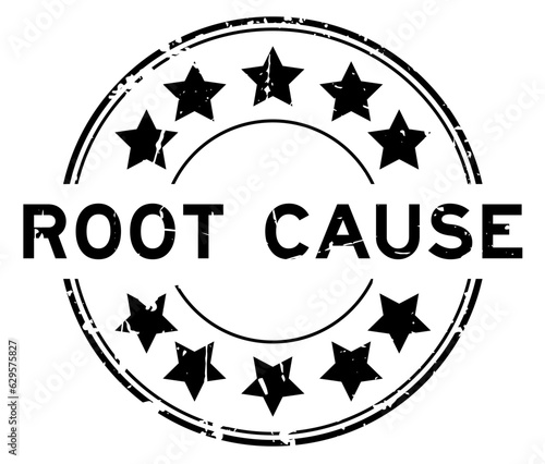 Grunge black root cause word with star icon round rubber seal stamp on white background