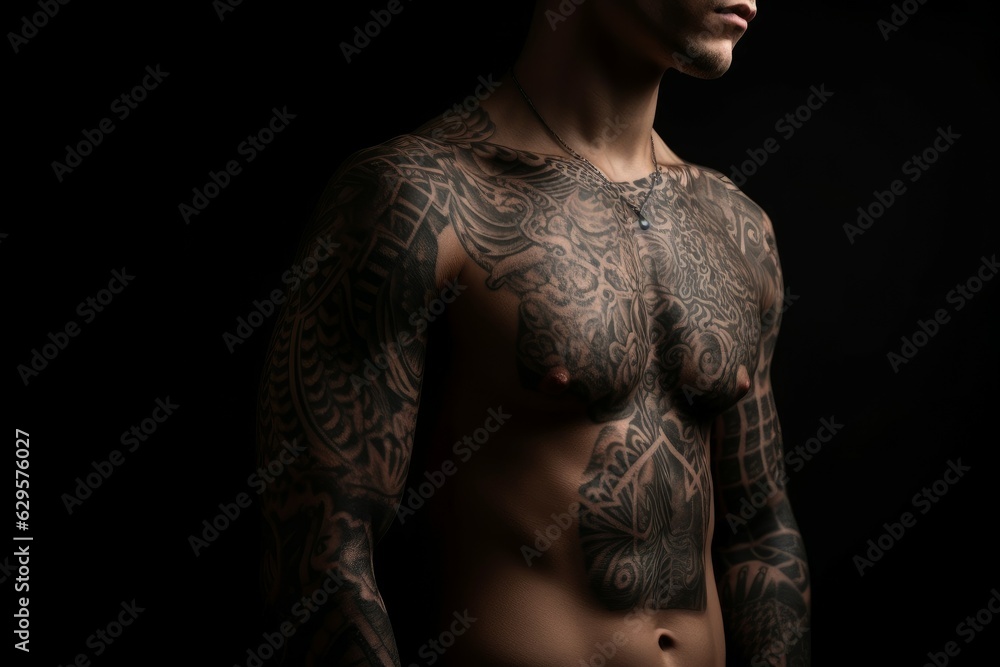 Man tattoos body. Generate Ai