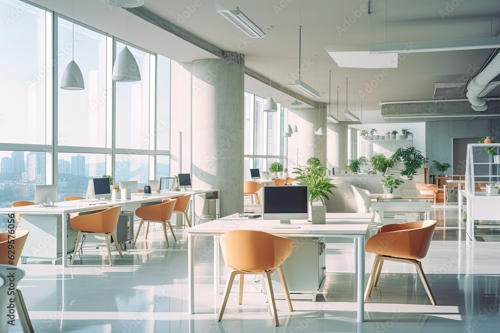 Stylish and functional modern office with natural lighting and contemporary design elements. Generative AI Stylish and functional modern office with natural lighting and contemporary design elements. Generative AI