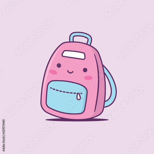 Kawaii backpack mascot cartoon vector illustration