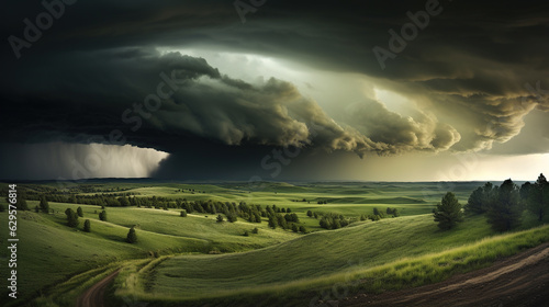  Nature s Drama Unfolds  Description  The photograph captures a dramatic scene of a storm gathering momentum over a serene landscape.