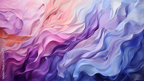 Abstract wavy background stylized as an oil painting with large brush strokes in pink, beige, purple, white, and blue pastel colors. Wallpaper, background, texture.
